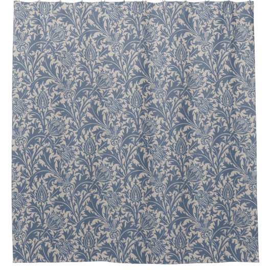 William Morris Leiste Blau Distel Behang Douchegordijn (Voorkant)
