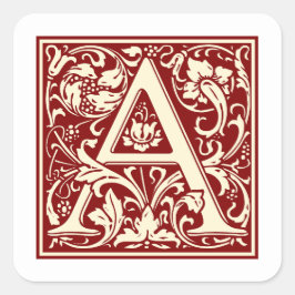 William Morris Letter A Monogram Initiaal Red Vierkante Sticker