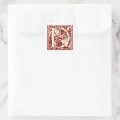 William Morris Letter D Monogram Initiaal Rood Vierkante Sticker (Tas)