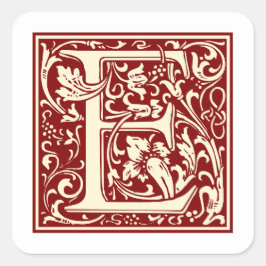 William Morris Letter E Monogram Initiaal Rood Vierkante Sticker