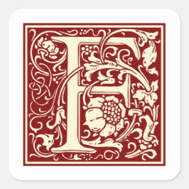 William Morris Letter F Monogram Initiaal Rood Vierkante Sticker