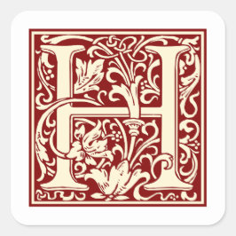 William Morris Letter H Monogram Initiaal Rood Vierkante Sticker