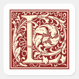 William Morris Letter L Monogram Initiaal Rood Vierkante Sticker