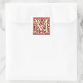 William Morris Letter M Monogram Initiaal Rood Vierkante Sticker (Tas)