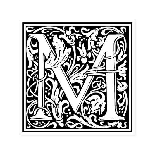William Morris Letter M Victoriaans bloemstempel Zelfinktende Stempel (Design)