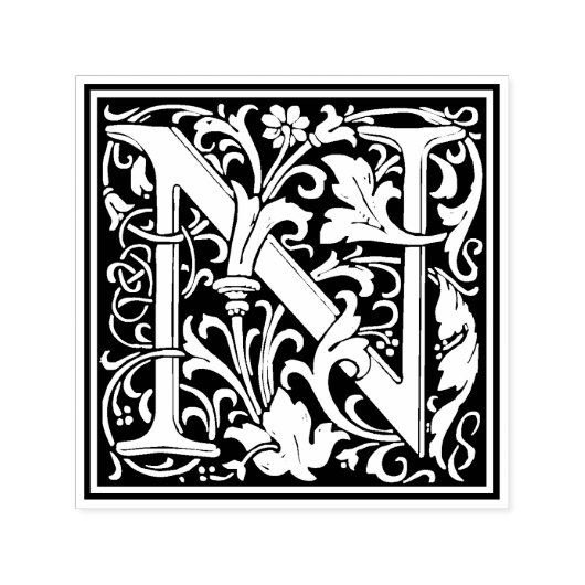 William Morris Letter N Victoriaans bloemstempel Zelfinktende Stempel (Design)
