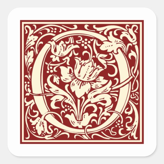 William Morris Letter O Monogram Initiaal Rood Vierkante Sticker (Voorkant)