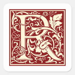 William Morris Letter R Monogram Initiaal Rood Vierkante Sticker