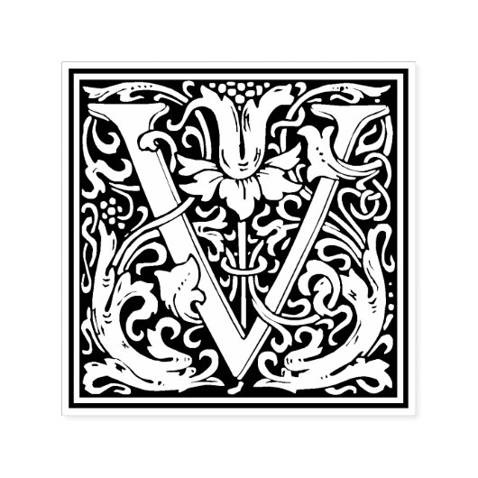 William Morris Letter V Victoriaans bloemstempel Zelfinktende Stempel (Design)