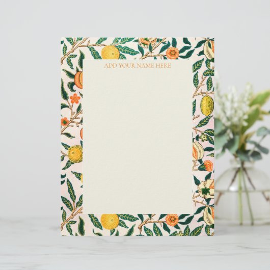 WILLIAM MORRIS LETTERHEAD MET "POMEGRANATEN" BRIEFHOOFD (Staand voorkant)