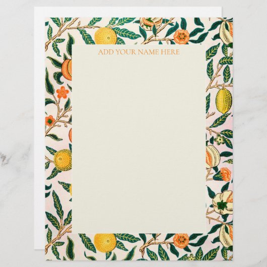 WILLIAM MORRIS LETTERHEAD MET "POMEGRANATEN" BRIEFHOOFD (Voorkant / Achterkant)