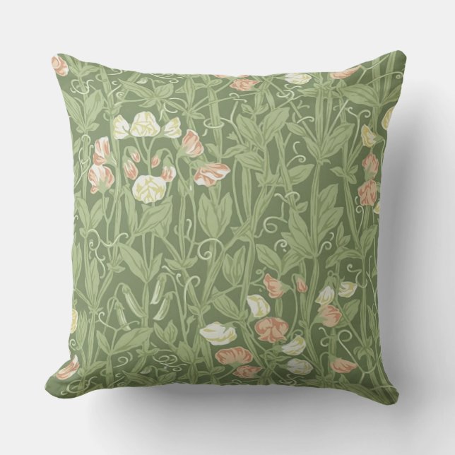 William Morris Lieve Erwt Patroon Vintage Botanisc Buitenkussen (Voorkant)