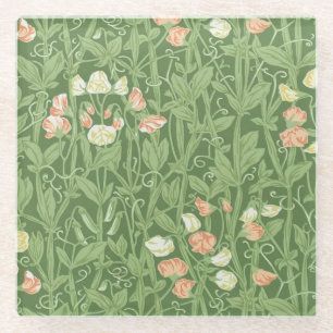 William Morris Lieve Erwt Patroon Vintage Botanisc Glazen Onderzetter