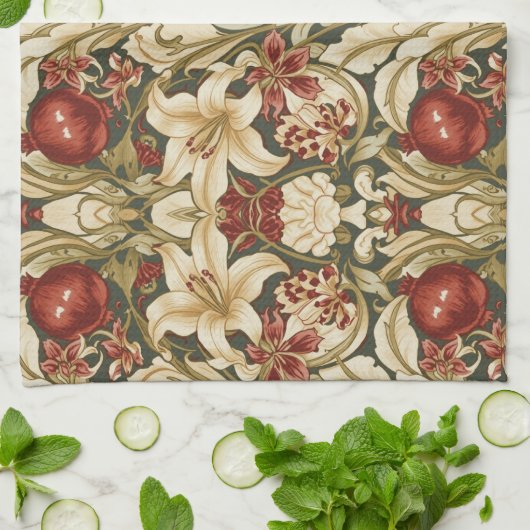 William Morris Lily and Pomegranate Floral pattern Theedoek (Gevouwen)
