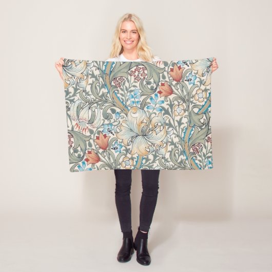 William Morris Lily Art Nouveau Floral Pattern Fle Fleece Deken (In situ)