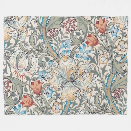 William Morris Lily Art Nouveau Floral Pattern Fle Fleece Deken (Voorkant (Horizontaal))