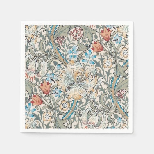 William Morris Lily Art Nouveau Floral Pattern Nap Servet (Voorkant)