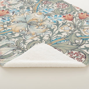 William Morris Lily Art Nouveau Floral Sherpa Blan Deken