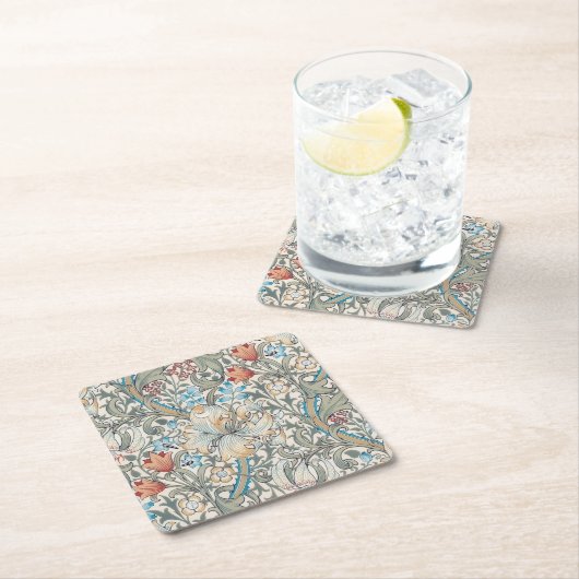 William Morris Lily Art Nouveau Square Paper Coast Kartonnen Onderzetters (Insitu)