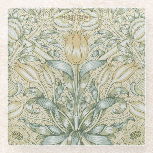 William Morris Lily en Granaatappel Bloem Classic Glazen Onderzetter (Voorkant)