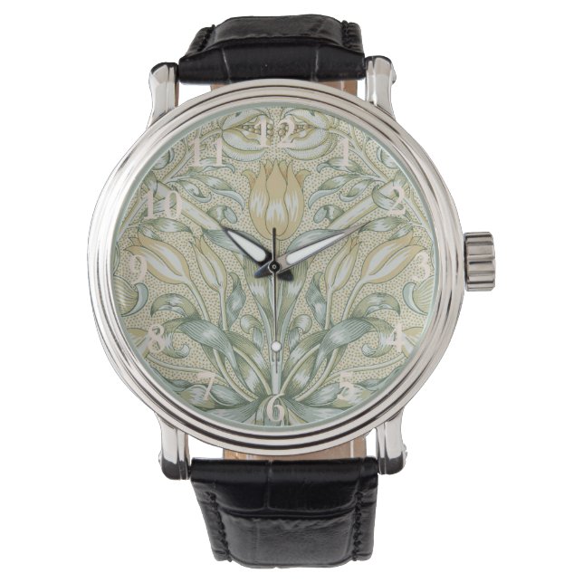 William Morris Lily en Granaatappel Bloem Classic Horloge (Voorkant)