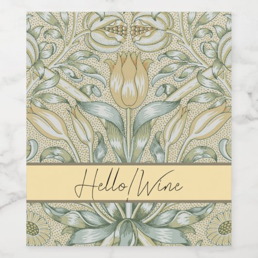 William Morris Lily en Granaatappel Bloem Classic Wijn Etiket (Enkel label)