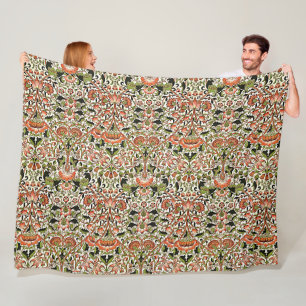 William Morris Lodden Bloemen Bladgroen Roze Fleece Deken