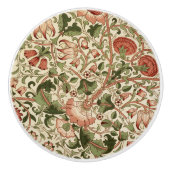 William Morris Lodden Bloemen Bladgroen Roze Keramische Knop (Voorkant)