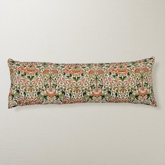 William Morris Lodden Bloemen Bladgroen Roze Lichaamskussen (Achterkant)