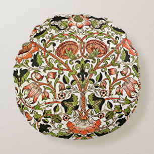William Morris Lodden Bloemen Bladgroen Roze Rond Kussen