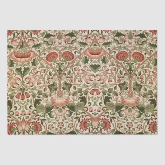 William Morris Lodden Bloemen Bladgroen Roze Tissuepapier (Voorkant)