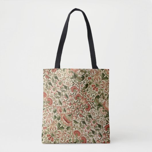 William Morris Lodden Bloemen Bladgroen Roze Tote Bag (Voorkant)