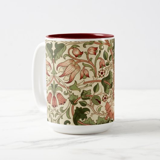 William Morris Lodden Bloemen Bladgroen Roze Tweekleurige Koffiemok (Voorkant links)