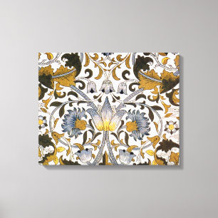 William Morris Lodden Bloempatroon: Blauwe Goud Canvas Afdruk