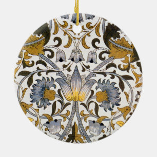 William Morris Lodden Bloempatroon: Blauwe Goud Keramisch Ornament