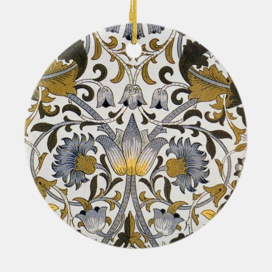 William Morris Lodden Bloempatroon: Blauwe Goud Keramisch Ornament (Achterkant)