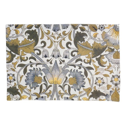 William Morris Lodden Bloempatroon: Blauwe Goud Kussensloop (Voorkant)