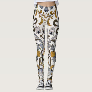 William Morris Lodden Bloempatroon: Blauwe Goud Leggings