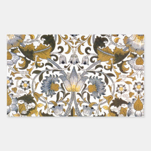 William Morris Lodden Bloempatroon: Blauwe Goud Rechthoekige Sticker
