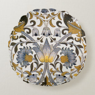 William Morris Lodden Bloempatroon: Blauwe Goud  Rond Kussen