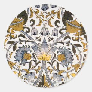 William Morris Lodden Bloempatroon: Blauwe Goud Ronde Sticker