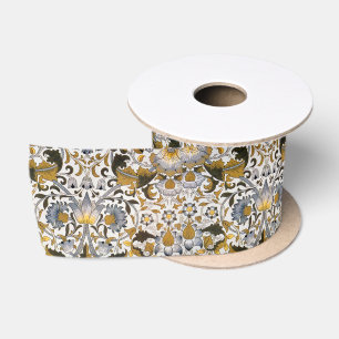 William Morris Lodden Bloempatroon: Blauwe Goud Satijnen Lint