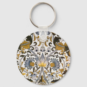 William Morris Lodden Bloempatroon: Blauwe Goud Sleutelhanger