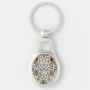 William Morris Lodden Bloempatroon: Blauwe Goud Sleutelhanger