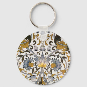William Morris Lodden Bloempatroon: Blauwe Goud Sleutelhanger