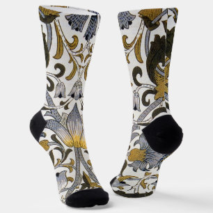 William Morris Lodden Bloempatroon: Blauwe Goud Sokken