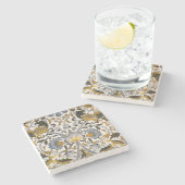 William Morris Lodden Bloempatroon: Blauwe Goud Stenen Onderzetter (Zijkant)