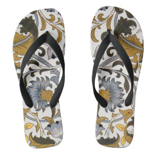 William Morris Lodden Bloempatroon: Blauwe Goud Teenslippers