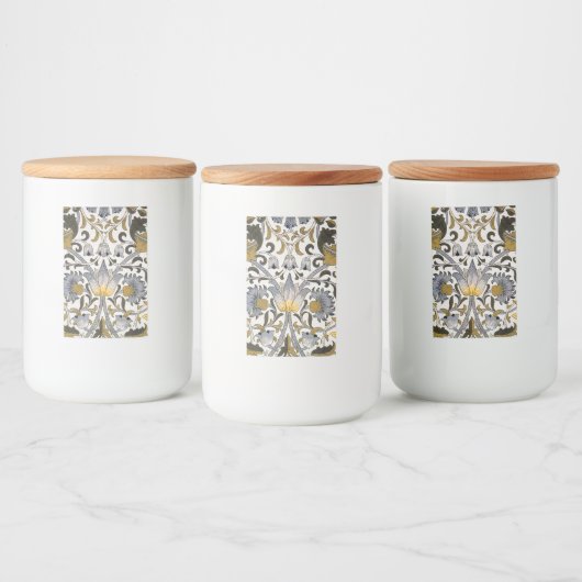 William Morris Lodden Bloempatroon: Blauwe Goud Voedselcontainer Etiket (Flessen)