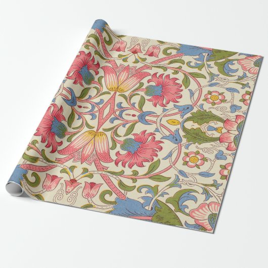 William Morris Lodden Bloempatroon Pastel Cadeaupapier (Uitgerold)